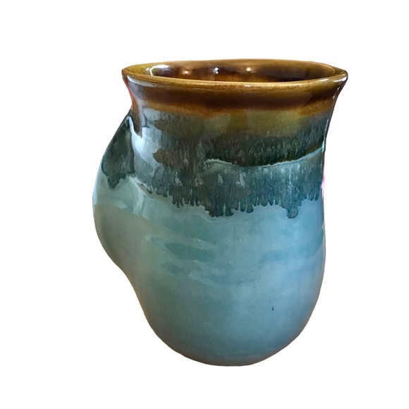 Neher Pottery OCEAN TIDE Right Hand Warmer Coffee Mug Brown Blue Drip Glaze 2013 - Picture 5 of 11